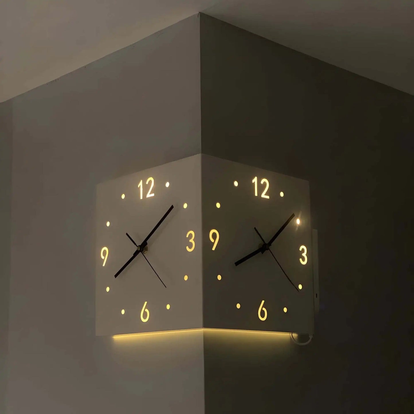 Combination Double Sided Sensor Luminous Corner Wall Clock