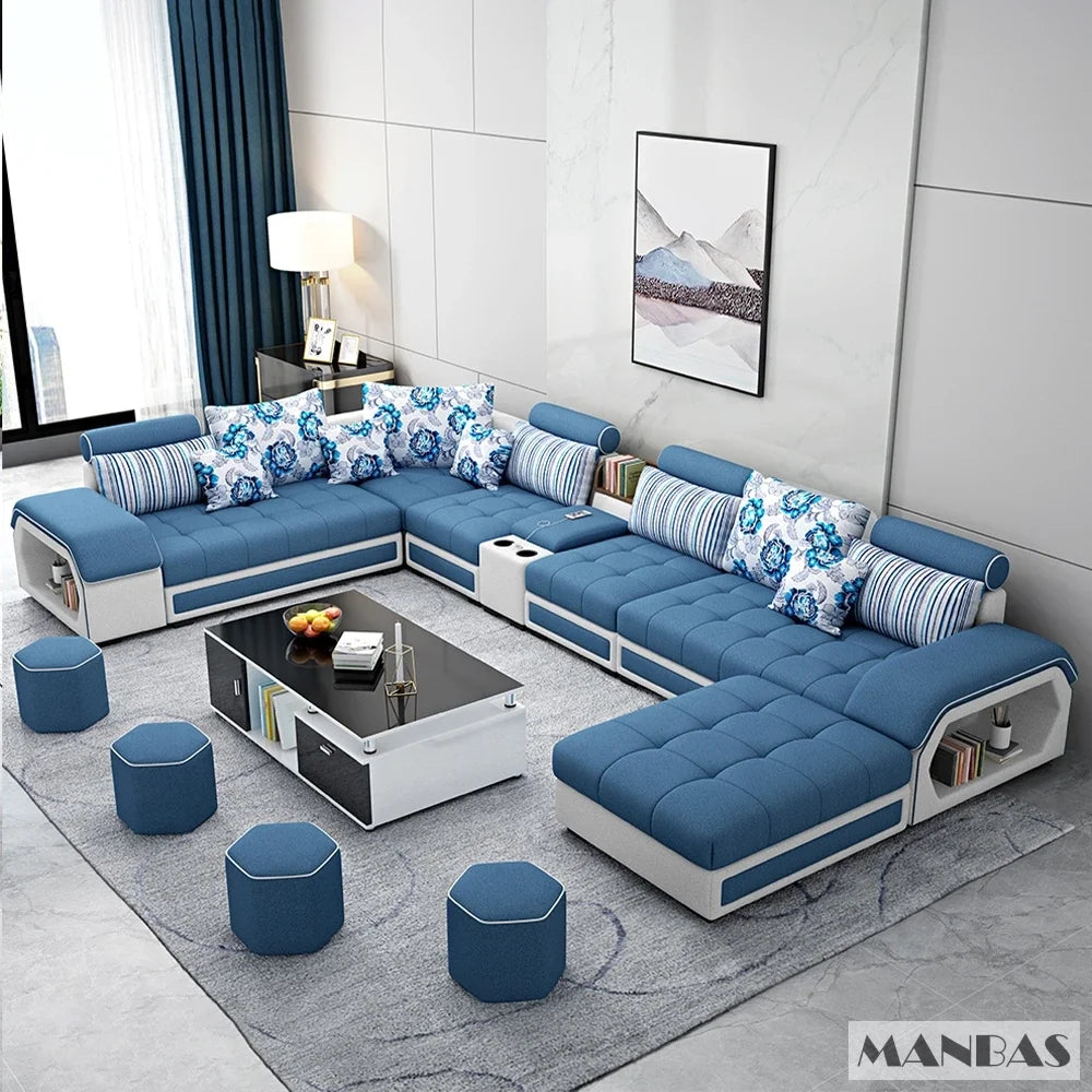 Linlamlim Fabric Sofa Set With USB And Stools U Shaped