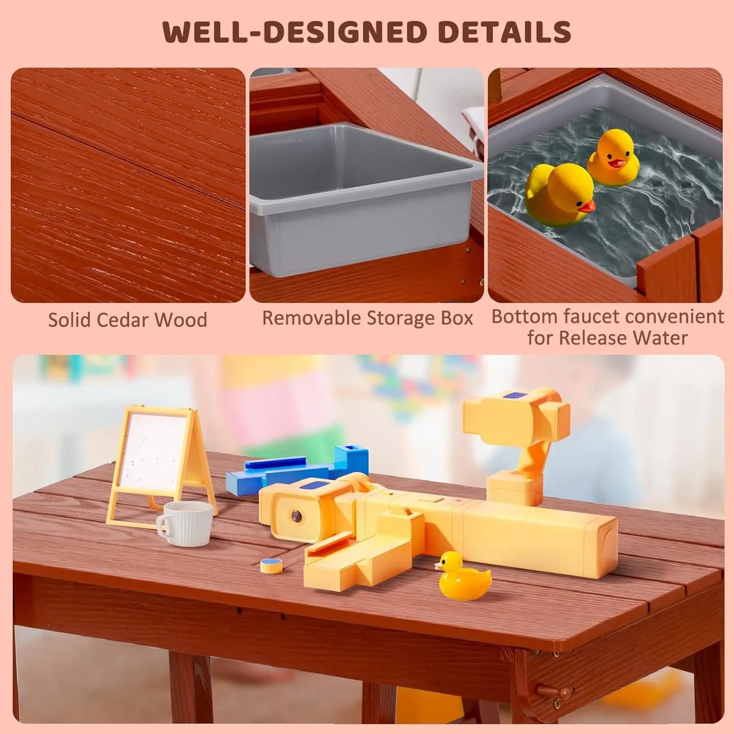 XMSJH Kids Picnic Table With Umbrella Outdoor Wooden Set