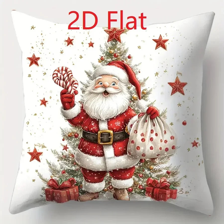 1pcs 2D Christmas Pillow Cover Xmas Party Decoration 2025 Xmas Holiday Santa Claus Pillow Cover Navidad Natal New Year Gift 2026