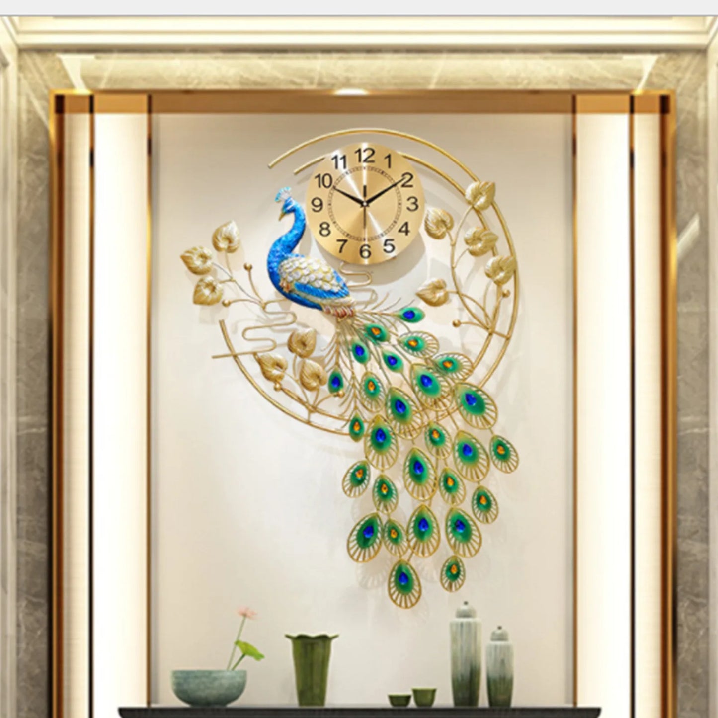 Hign-concerned Peacock Metal Wall Clock Silent Sweep