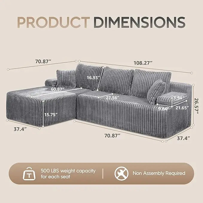 HUANZHUANG Modular L Shaped 3 Seat Sectional Sofa Memory Foam
