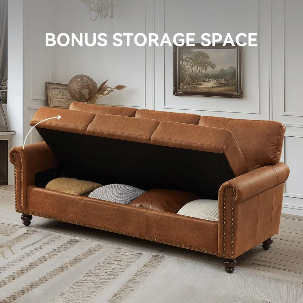 ZUIYU Mid Century Modern Sofa With Storage Nailhead Trim