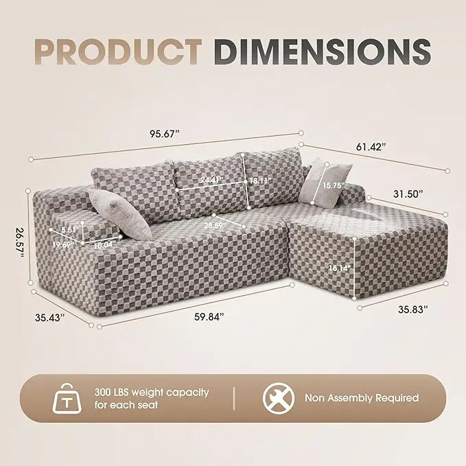 HUANZHUANG Modular L Shaped 3 Seat Sectional Sofa Memory Foam