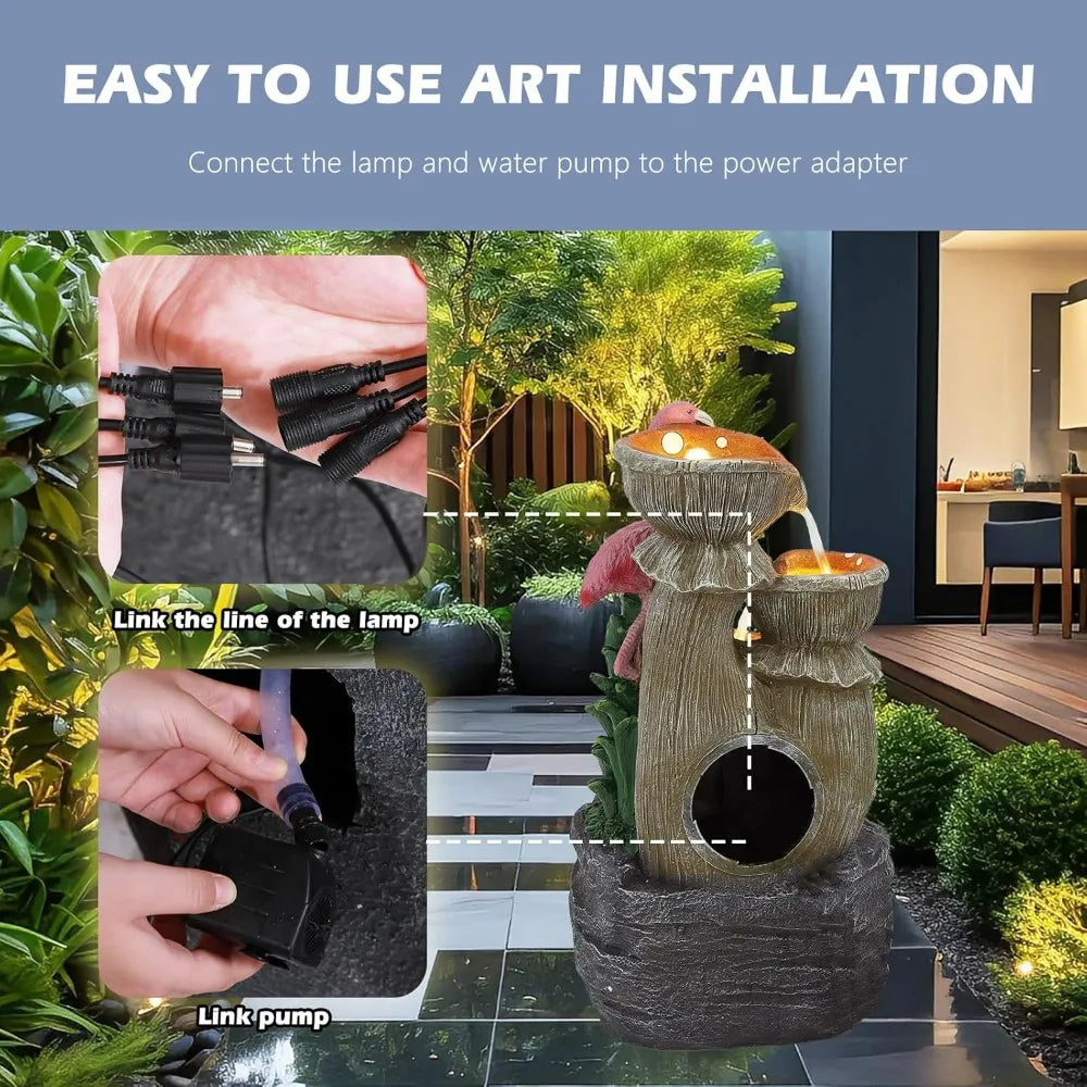 USSerenaY 5 Tier Outdoor Water Fountain Flamingo Cascading