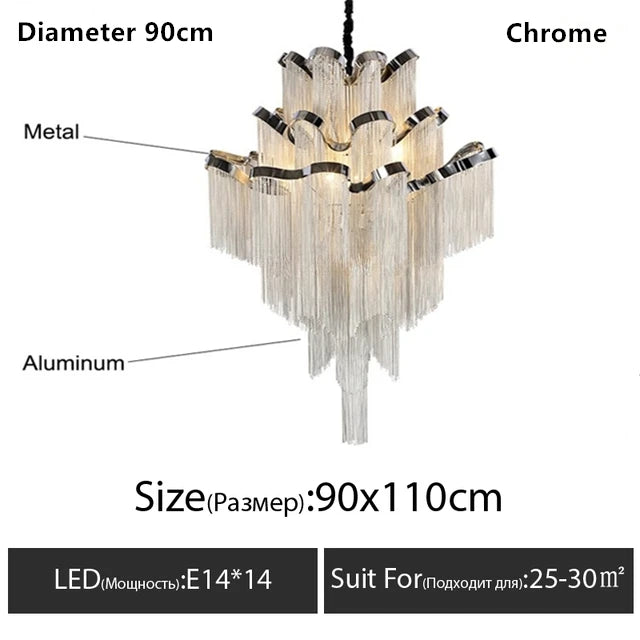 Italy Designer Stream Tassel Chandelier Aluminum Chain