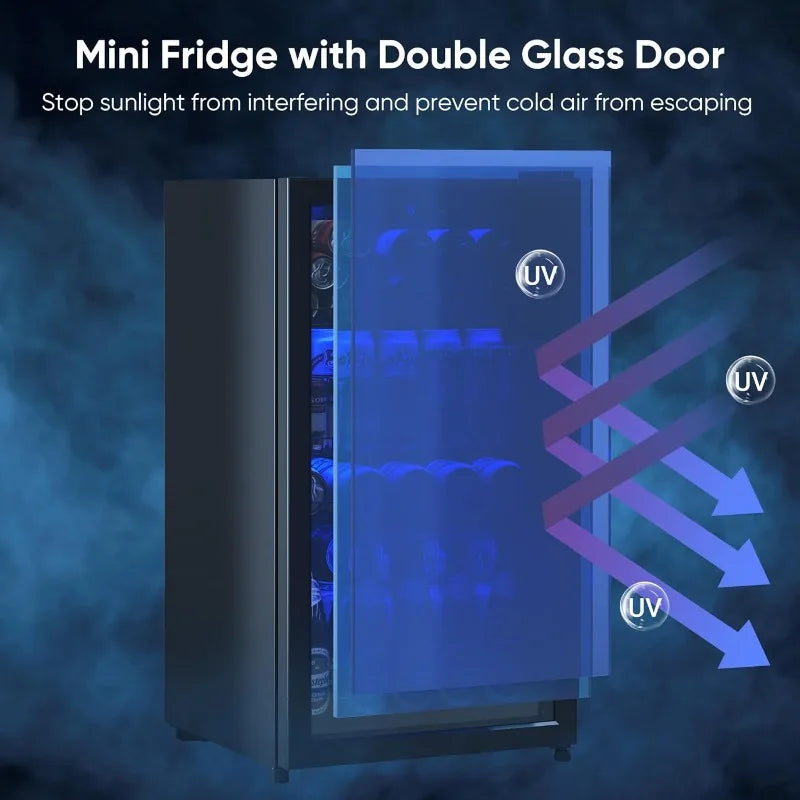 Beverage Fridge, 130 Can Mini Fridge With Glass Door, Beverage Cooler Refrigerator, Wine Drink Beer Cooler
