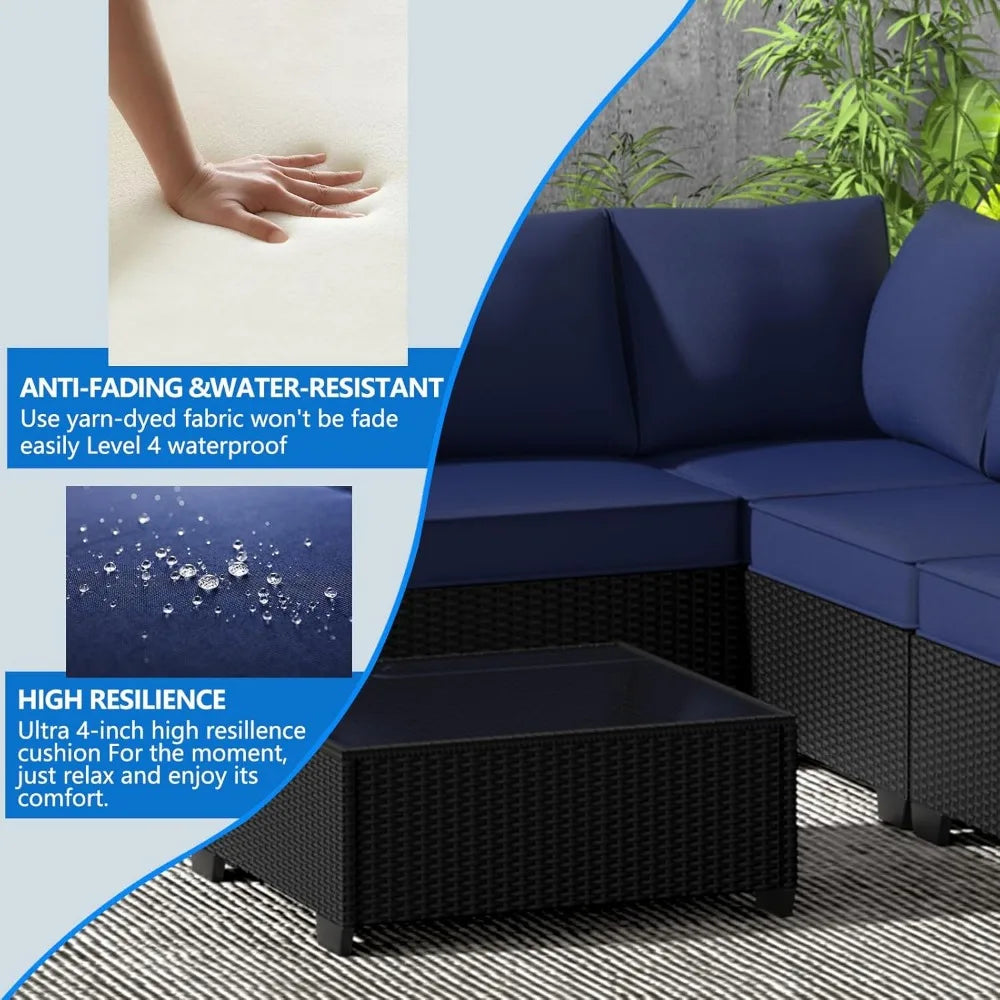 RBXC 6 Piece All Weather Outdoor Rattan Patio Sectional Set
