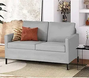 YANYING Linen Fabric Modern Loveseat Sofa With Iron Legs