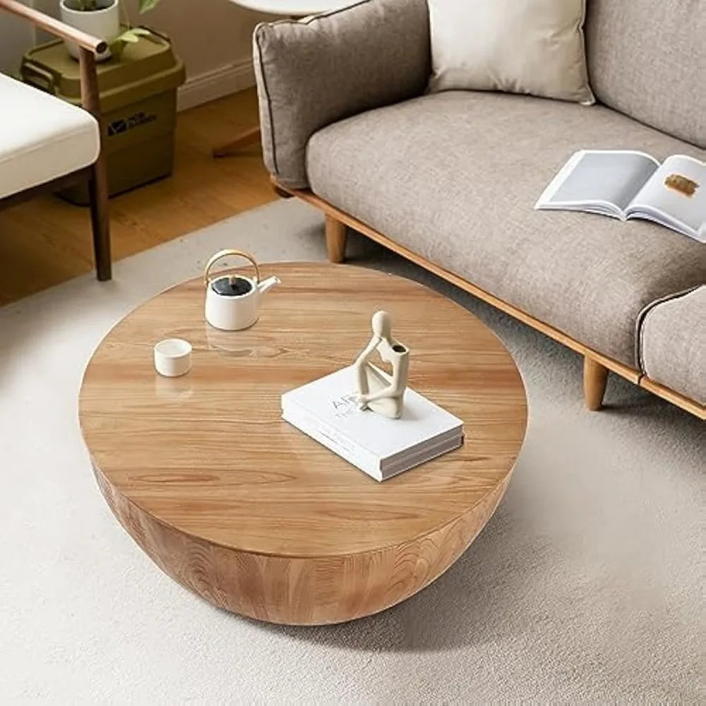 ANGDUO Round Coffee Table With Storage Wood Look Vintage