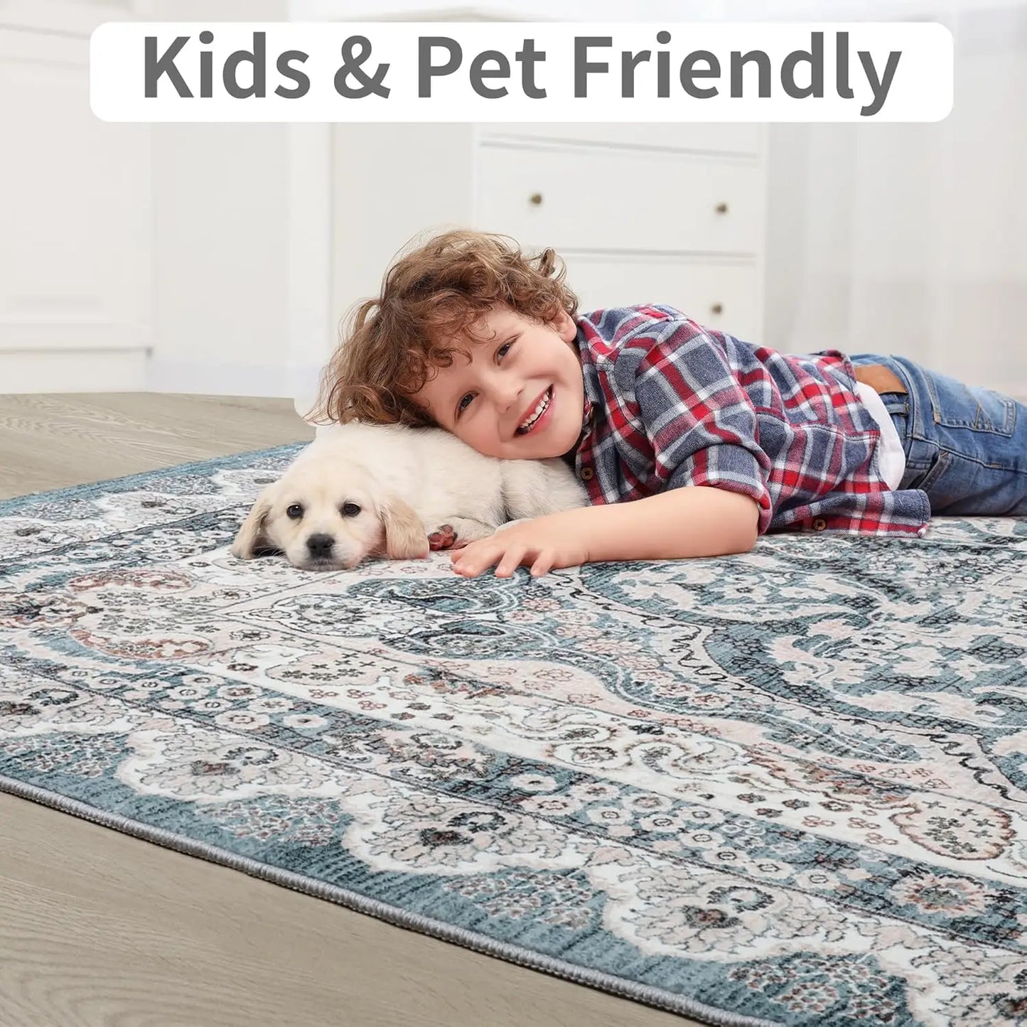 Noahas Machine Washable Tibetan Area Rug Non Slip Low Pile