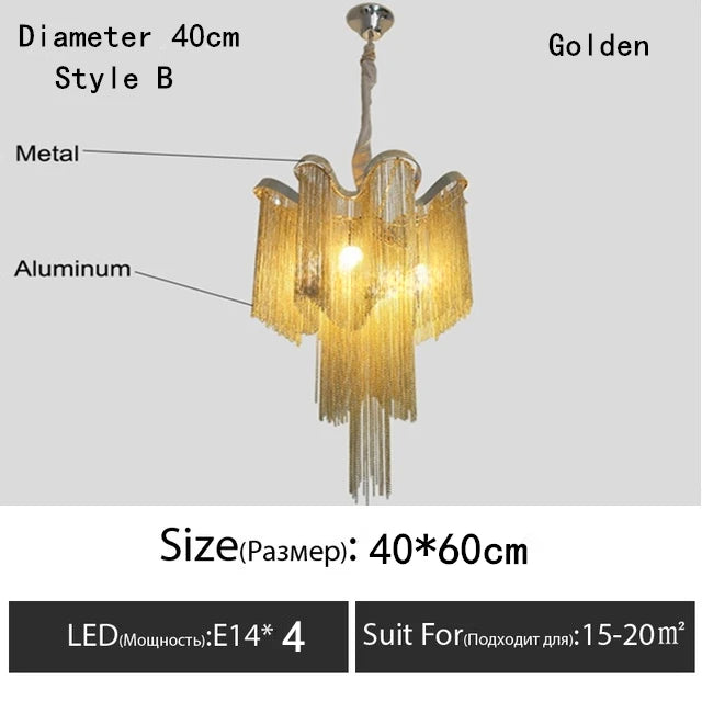 Italy Designer Stream Tassel Chandelier Aluminum Chain