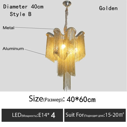 Italy Designer Stream Tassel Chandelier Aluminum Chain