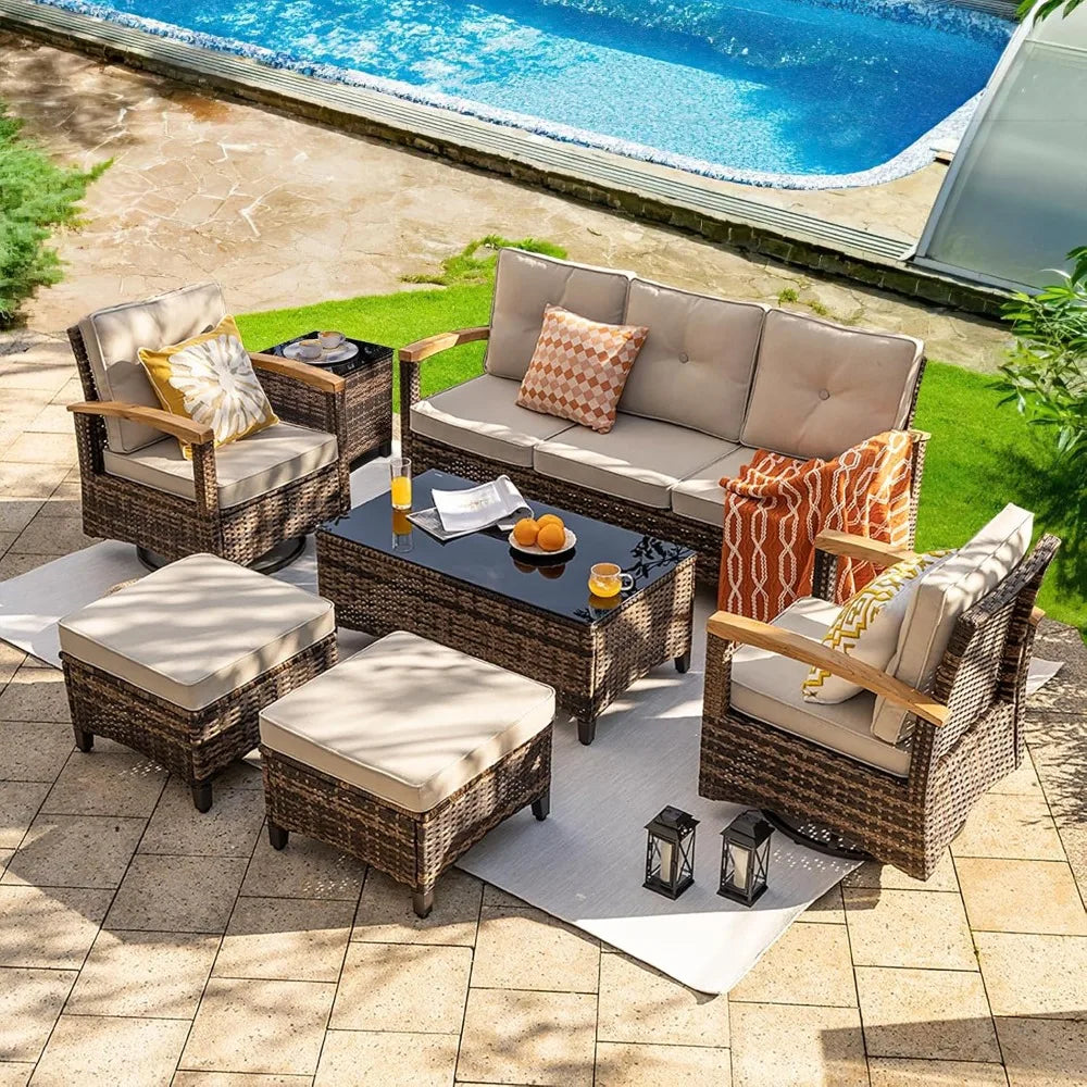 Angduo PE Wicker Outdoor Patio Furniture Set With Armrests