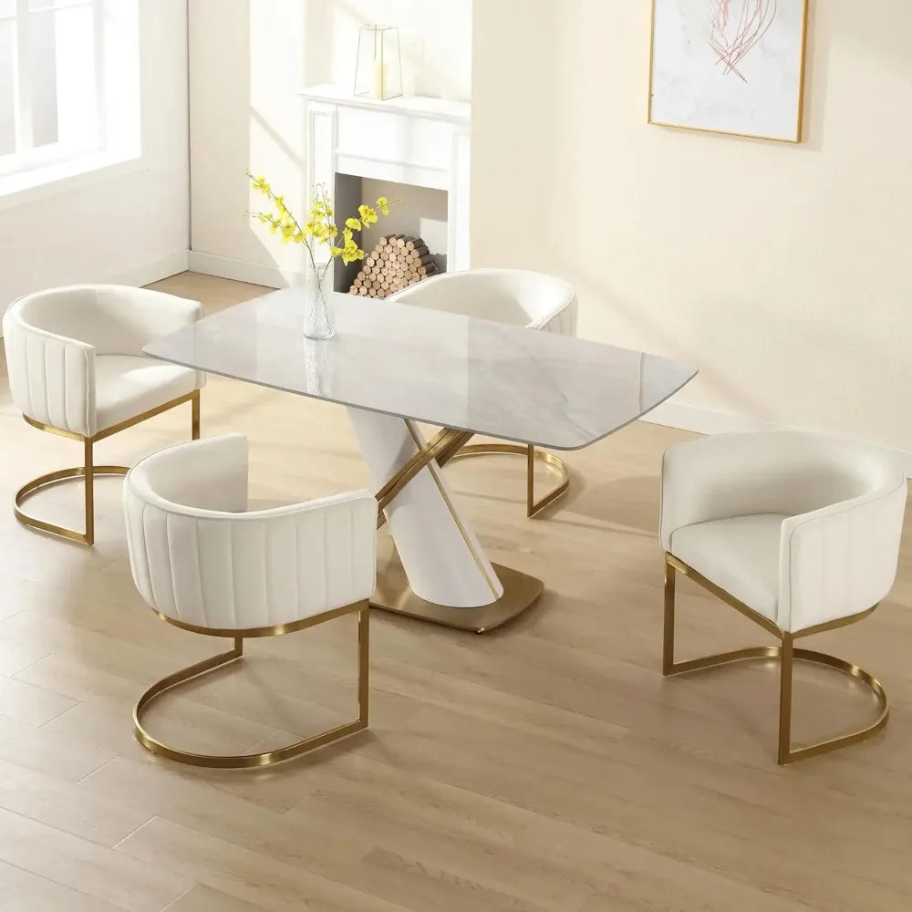 Folded Velvet Dining Chairs Set of 4 With Metal Frame