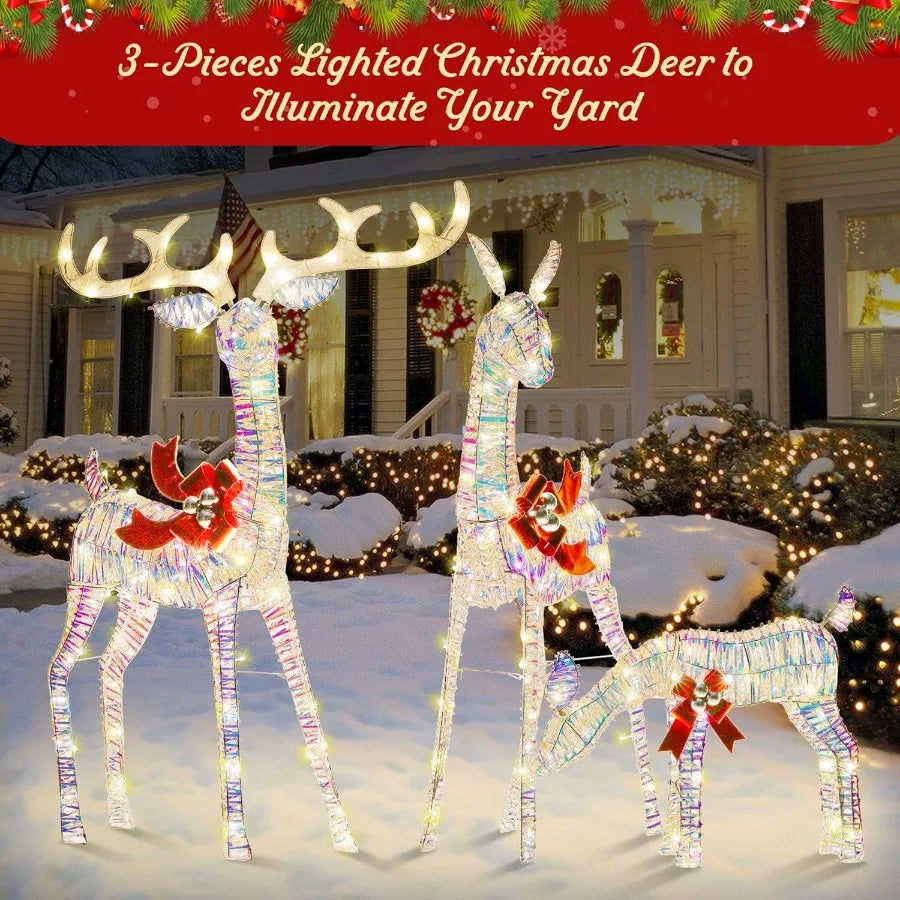 Reindeer Christmas Decoration for Yard 3Piece Light Up Reindeer Family for Christmas Outdoor Decorations Yard Lighted Xmas Deer