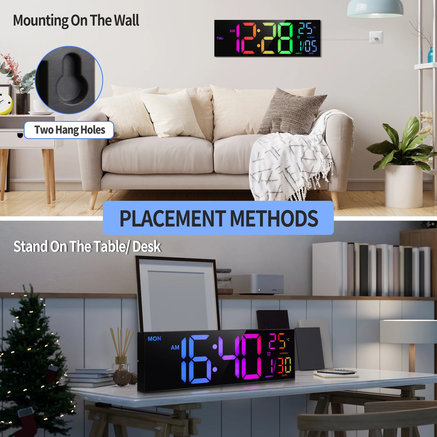 Hign-concerned Digital Wall Clock With Remote LED RGB