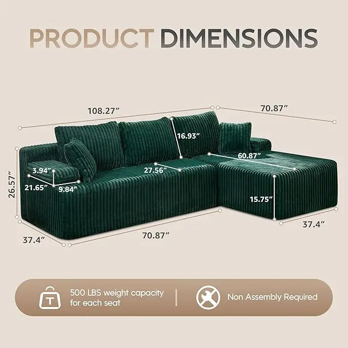HUANZHUANG Modular L Shaped 3 Seat Sectional Sofa Memory Foam