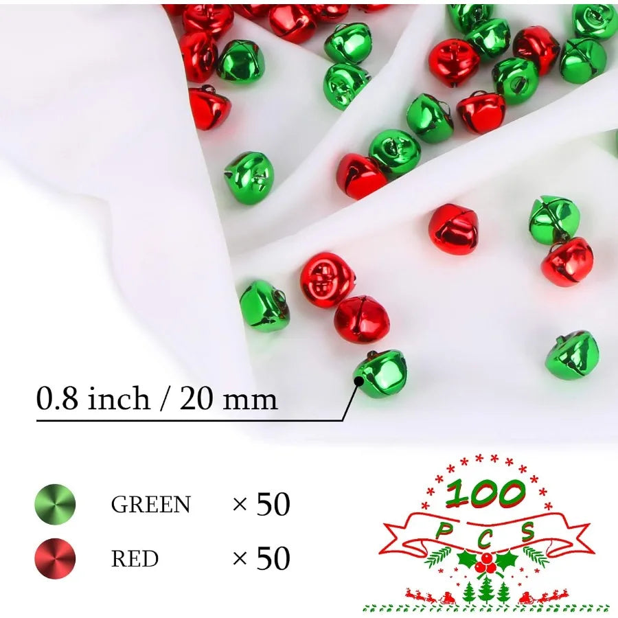 100 Pieces Red Green Jingle Bells 4 5 Inch Craft Bell Bulk for Christmas Home and Pet Decorations with Durable Material and Fes