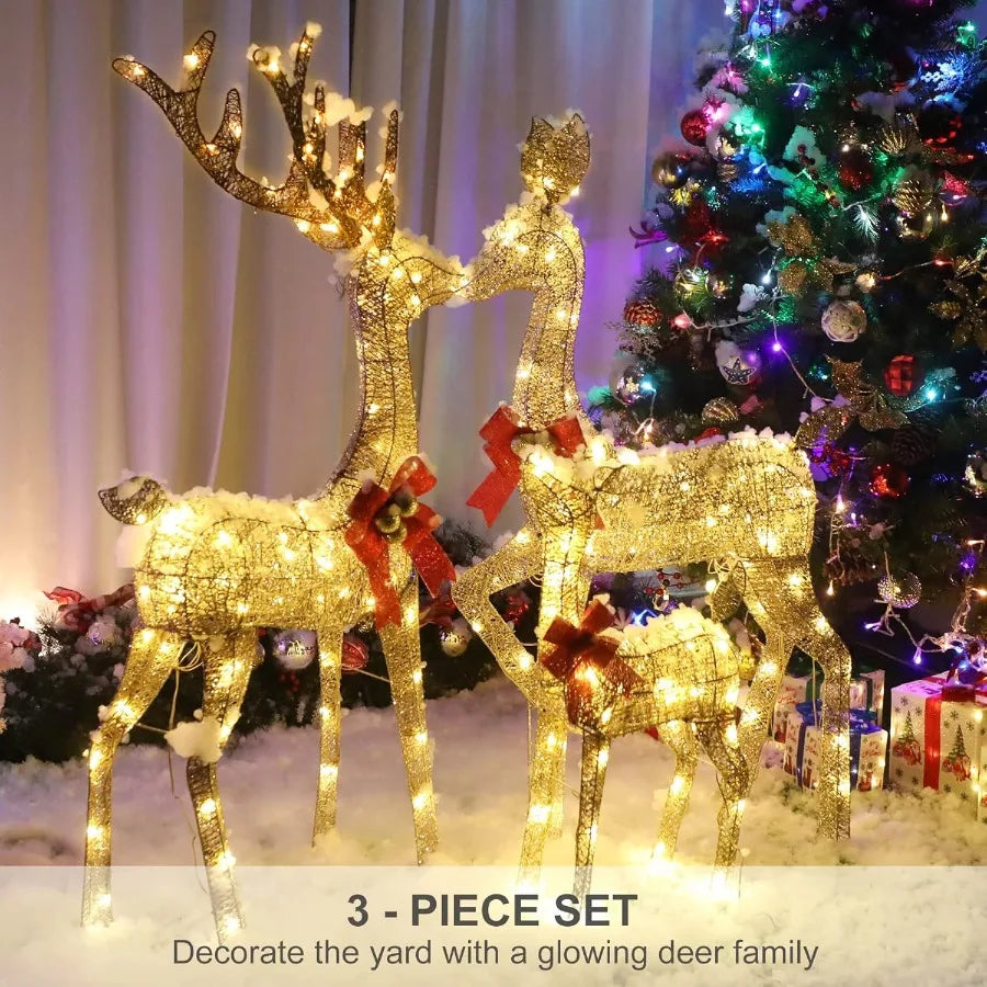 Lighted Christmas Decoration Deer 3 Piece Set with LED Lights for Indoor and Outdoor Use Reindeer Family Decor for Front Yard P