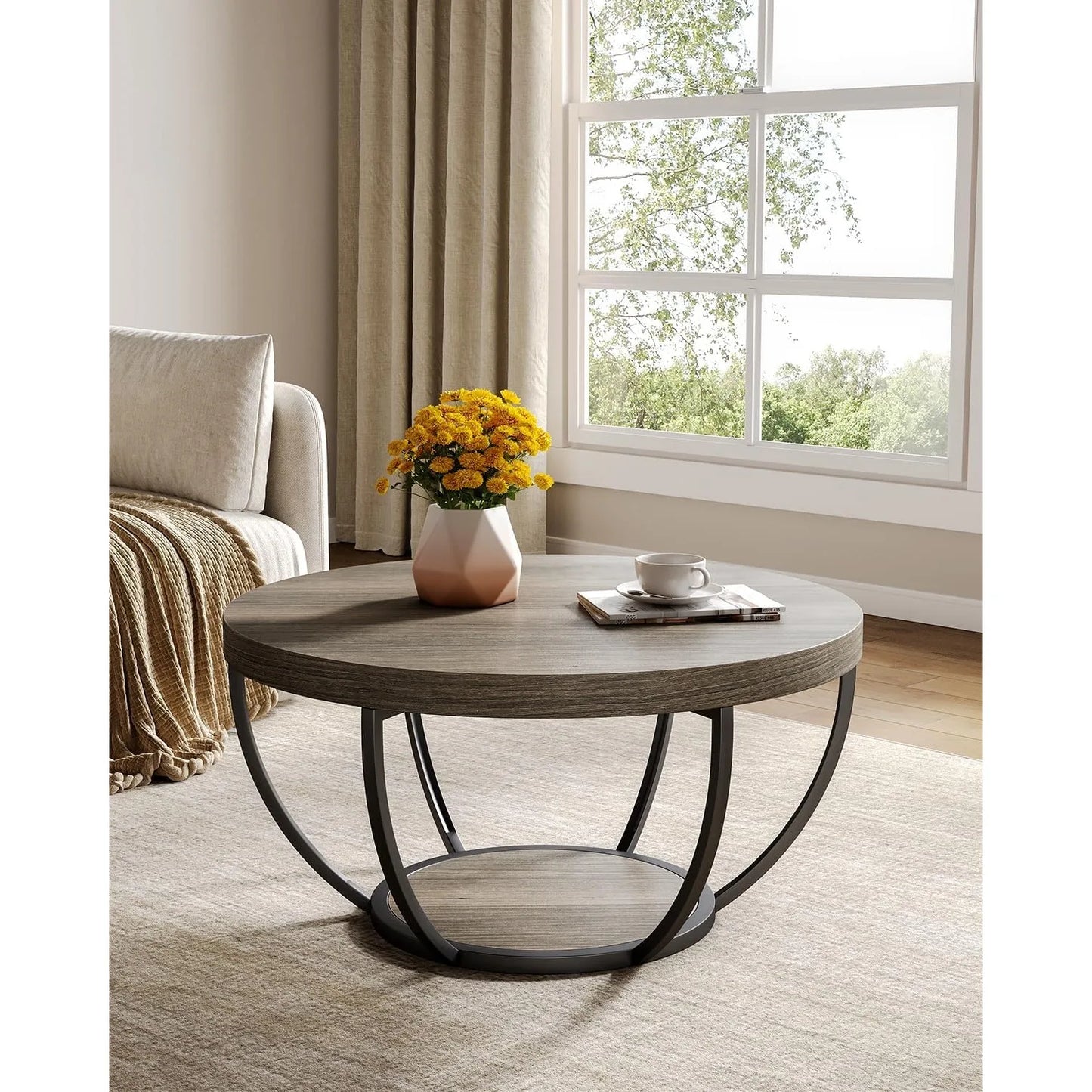 Little Tree Marble Circle Coffee Table With Gold Metal Legs