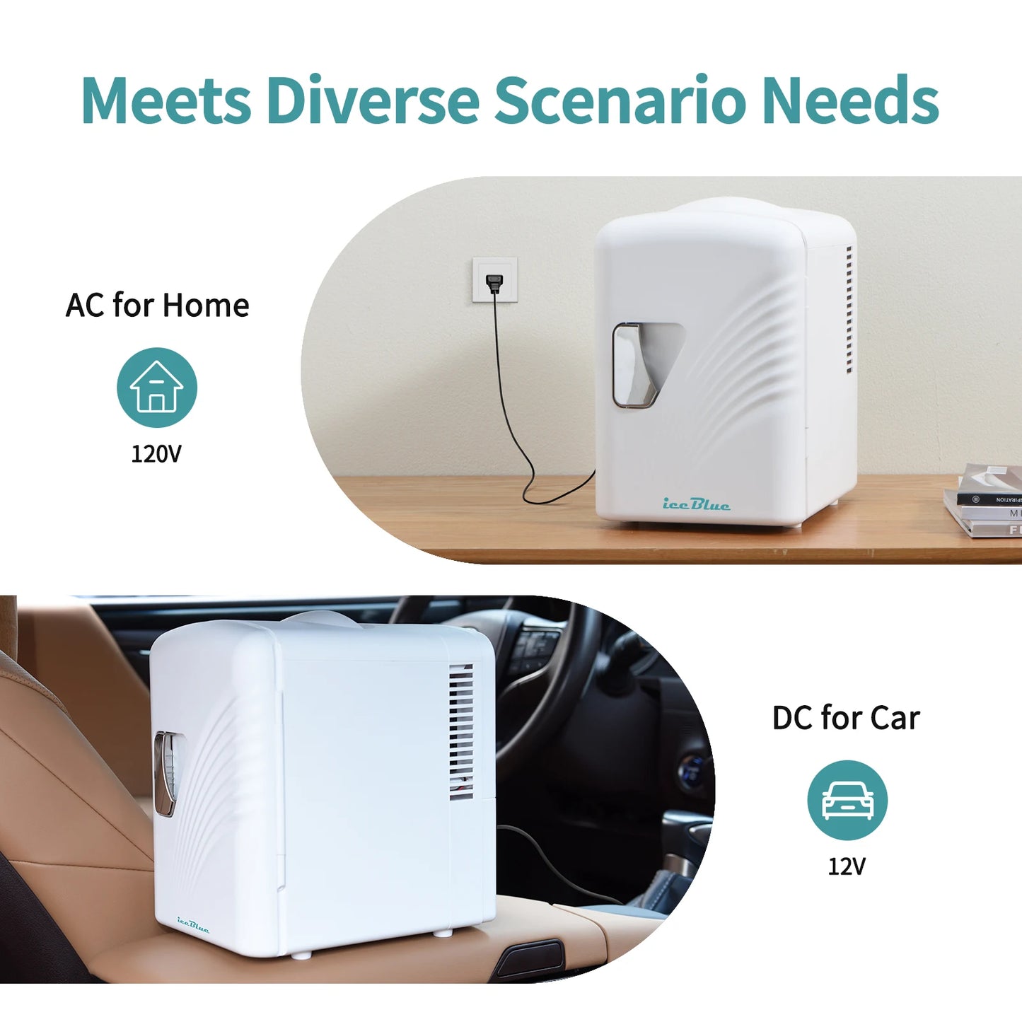 iceBlue Retro Mini Fridge 4L/6Can Dual-use Low Noise Refrigerator Warmer Cooler Makeup Skincare Portable Fridge for Home Car