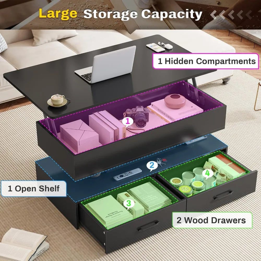 XMSJ Lift Top Coffee Table With Storage And Drawers