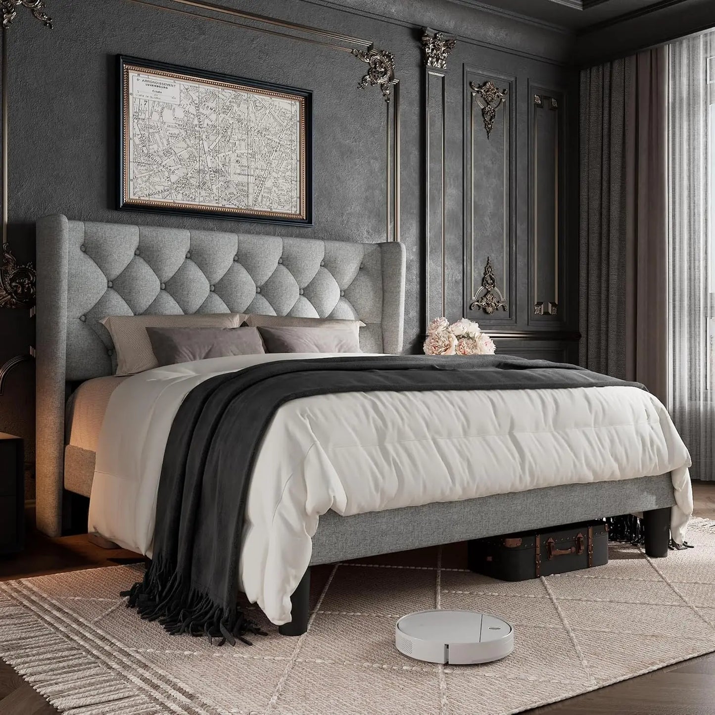DAFIFY Upholstered Platform Bed Frame With Tufted Headboard