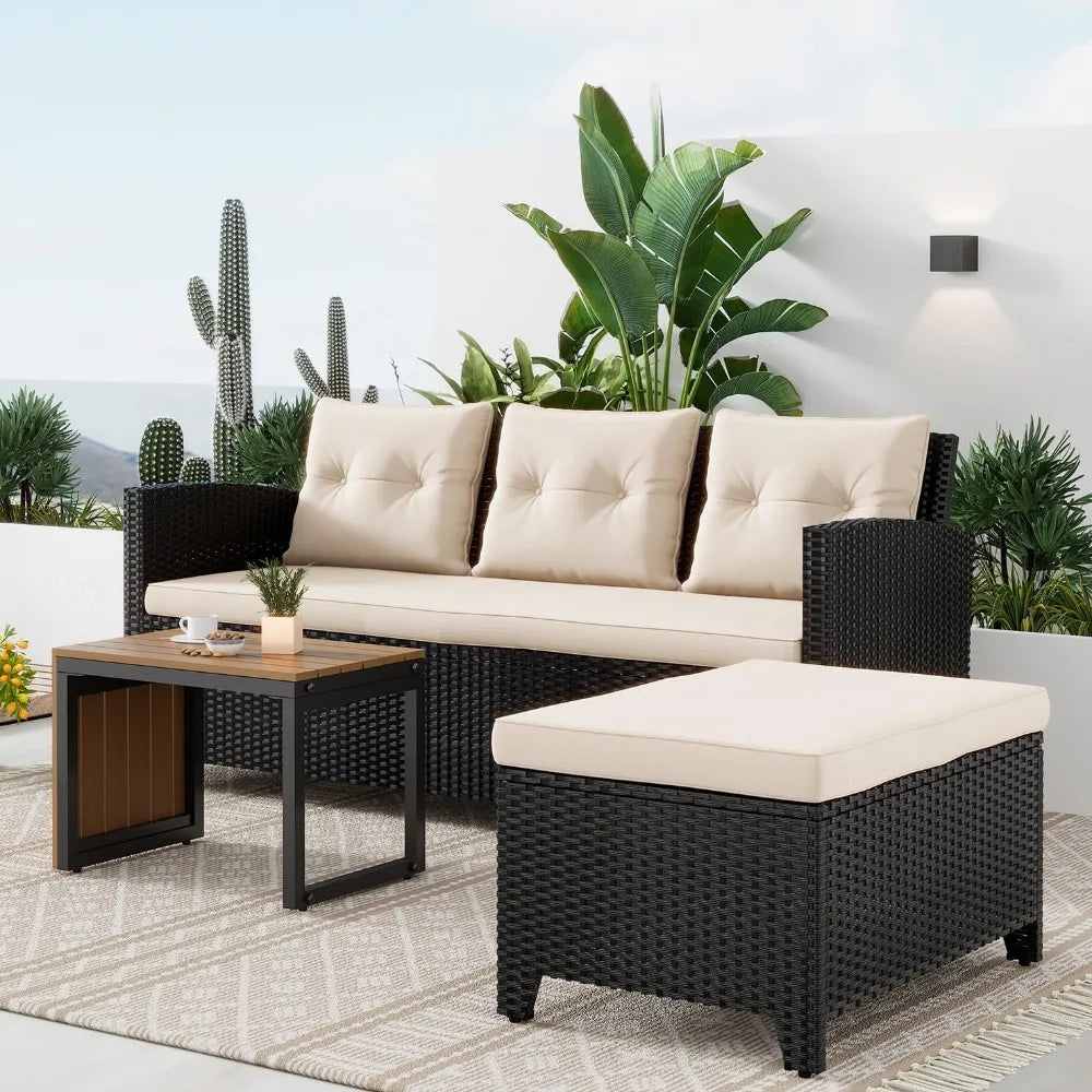 Angduo Outdoor Wicker Furniture Set 3 Piece Conversation